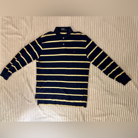 Polo Ralph Lauren Navy and Yellow Striped Polo Shirt - Picture 2 of 5